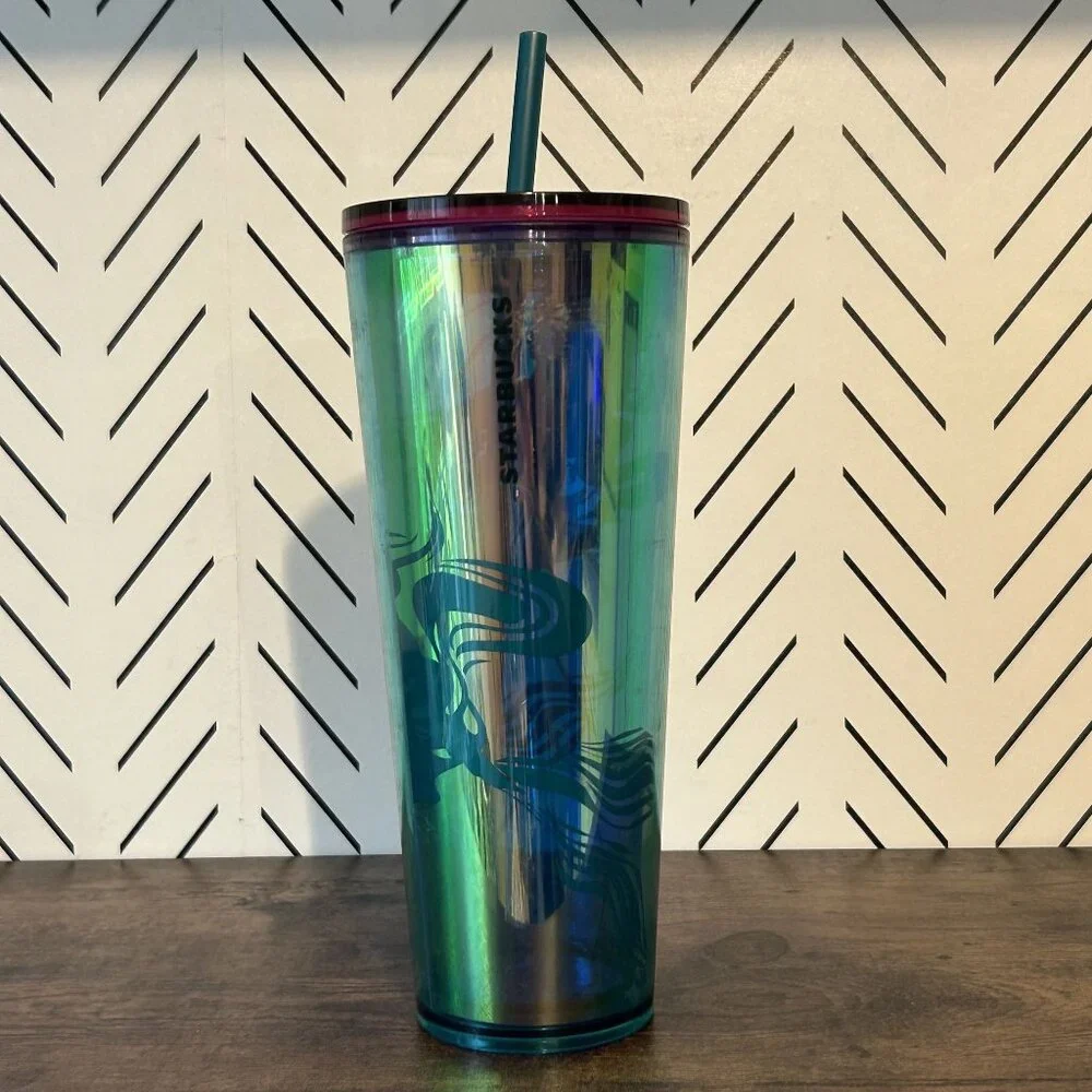 Starbucks 2023 Holographic Teal Glacier Oil Slick Siren Mermaid Cup Cold Tumbler